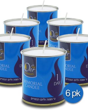 Ohr 1 Day Yahrzeit Candle - 6 Pack - 24 Hour Kosher Yahrtzeit Candle Memorial and Yom Kippur Candle in Tin Cup Holder…